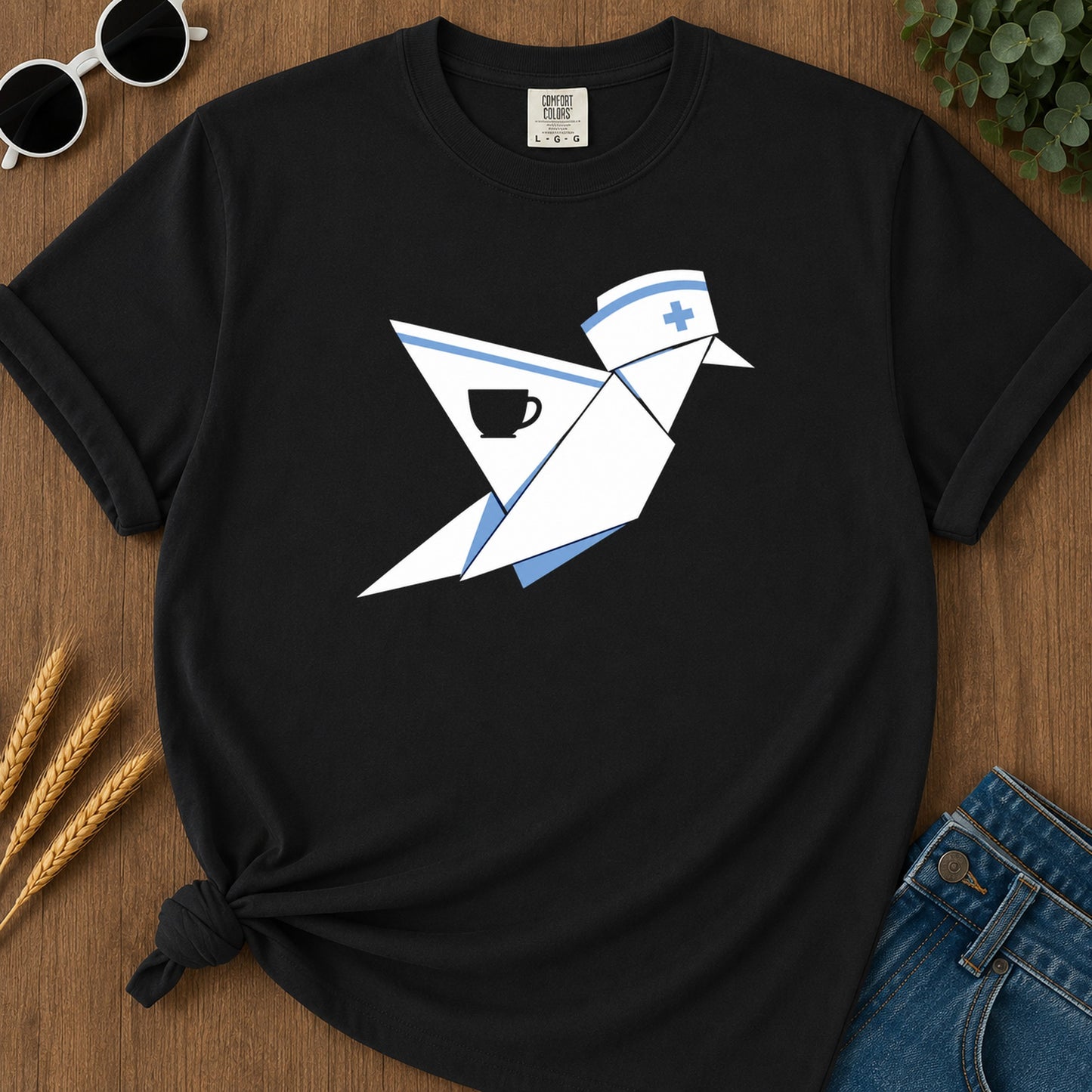 Origami Nurse T-Shirt - Black Mockup