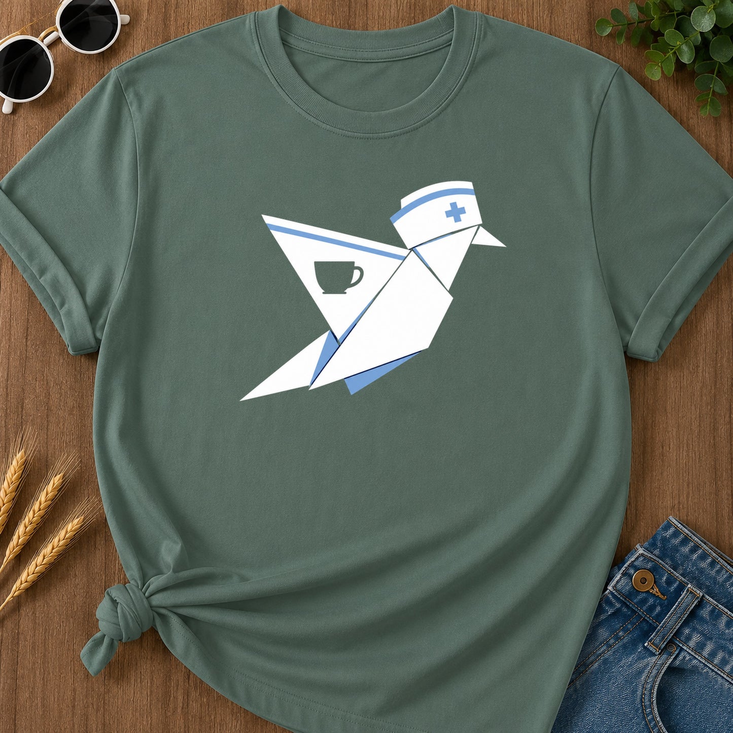 Origami Nurse T-Shirt - Blue Spruce Mockup