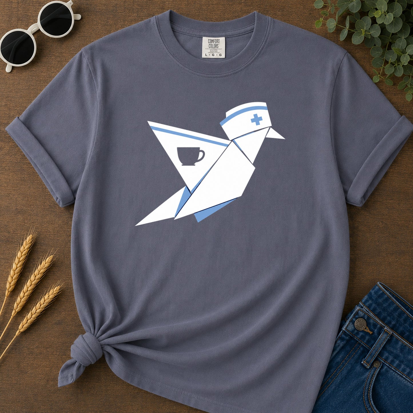 Origami Nurse T-Shirt - Navy Mockup