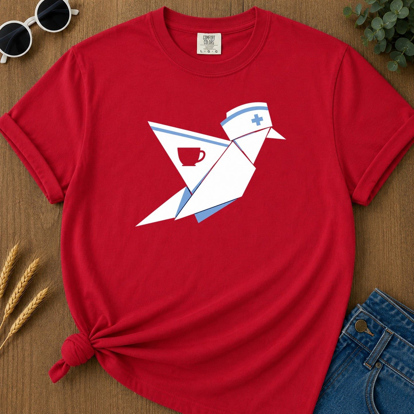 Origami Nurse T-Shirt - Red Mockup