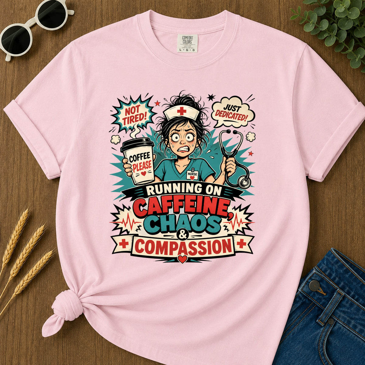 Caffeine Chaos T-Shirt - Blossom Mockup
