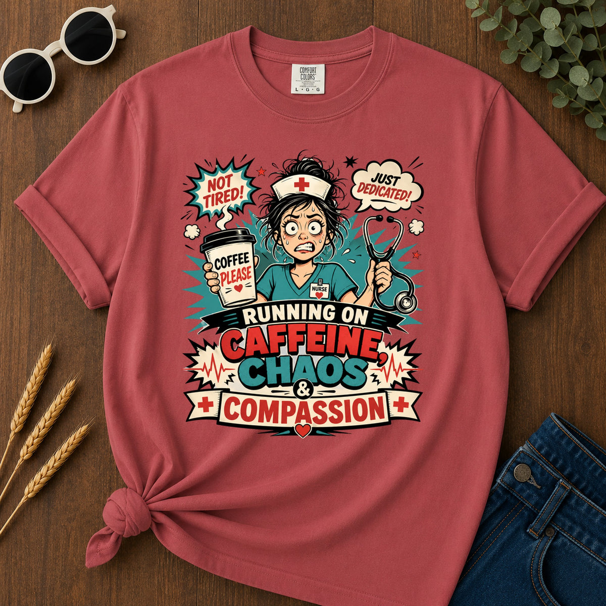 Caffeine Chaos T-Shirt - Crimson Mockup