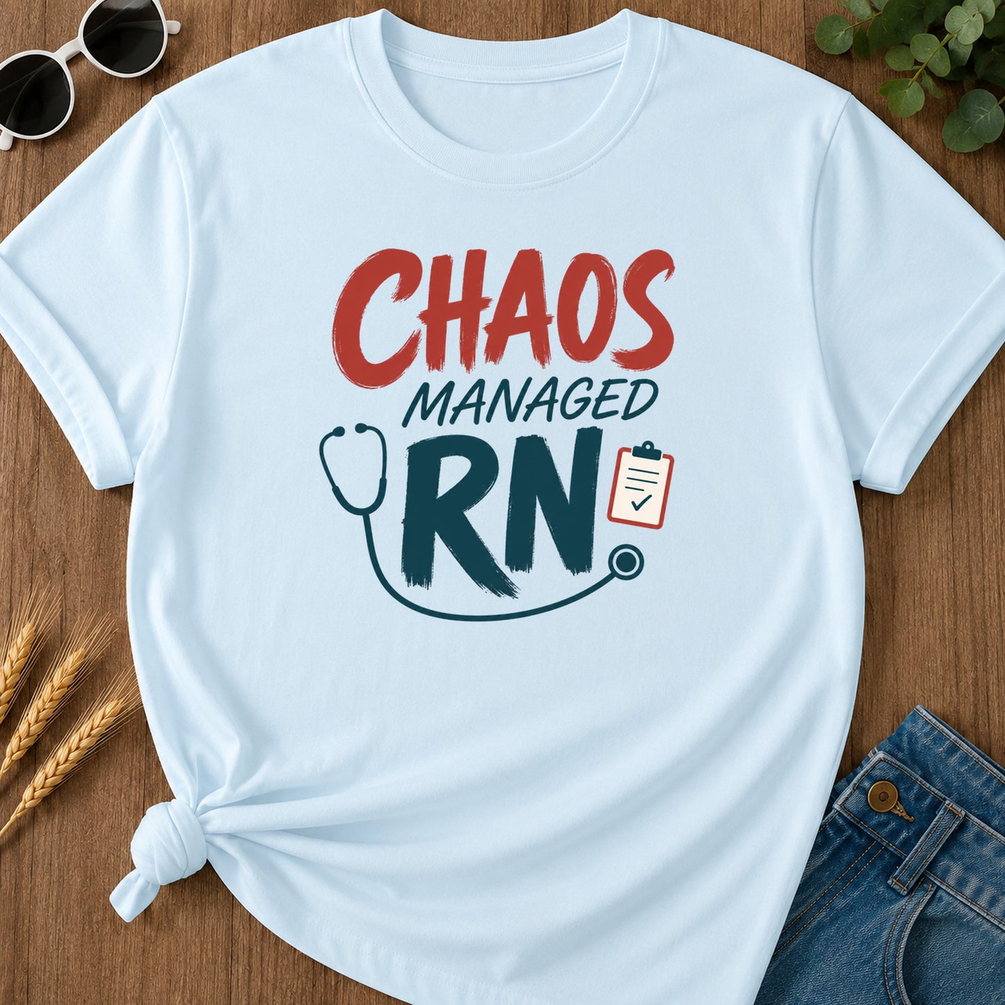 Chaos Managed T-Shirt - Chambray Mockup