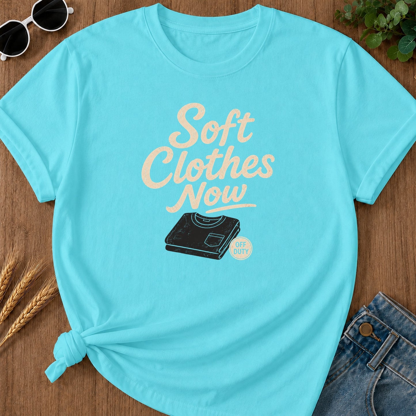 Soft Clothes Now T-Shirt - Lagoon Blue Mockup