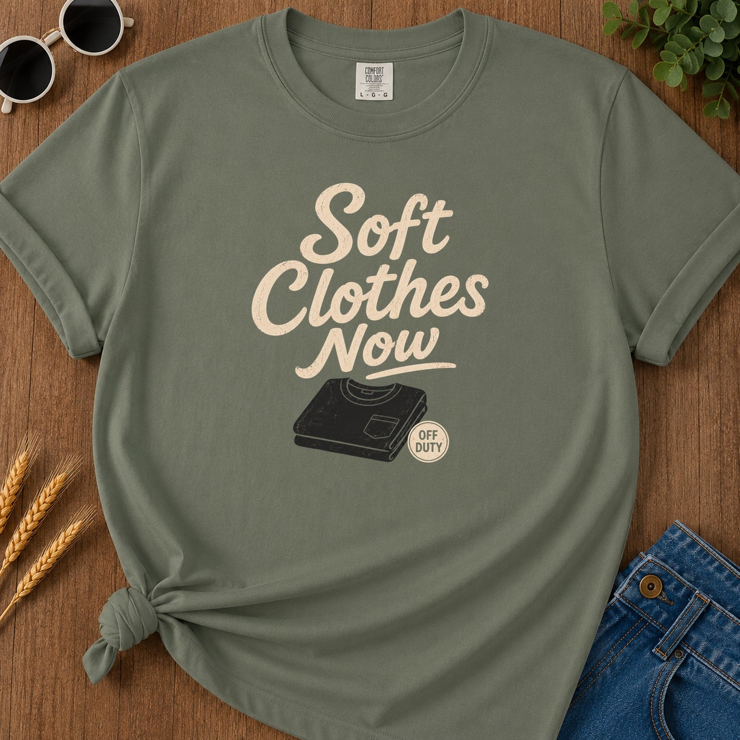 Soft Clothes Now T-Shirt - Moss Mockup