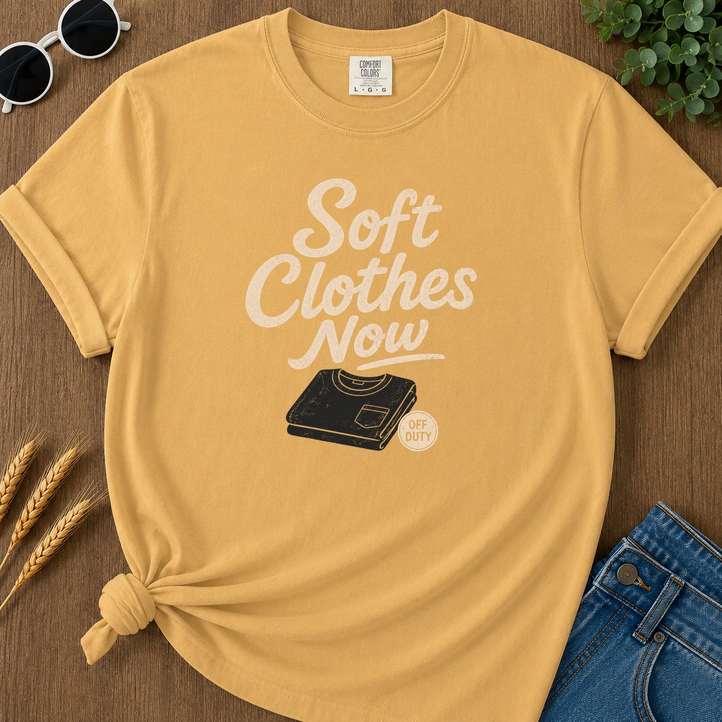 Soft Clothes Now T-Shirt - Mustard Mockup