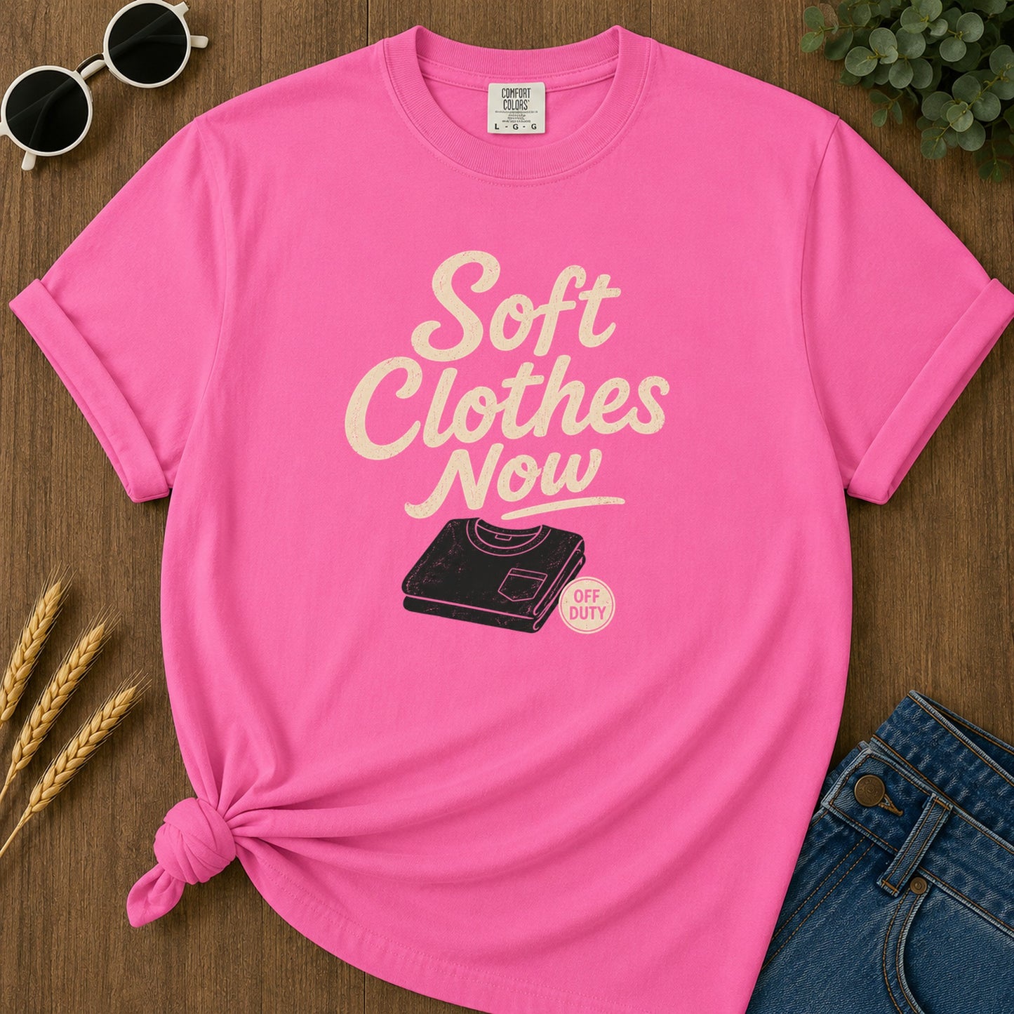 Soft Clothes Now T-Shirt - Neon Pink Mockup