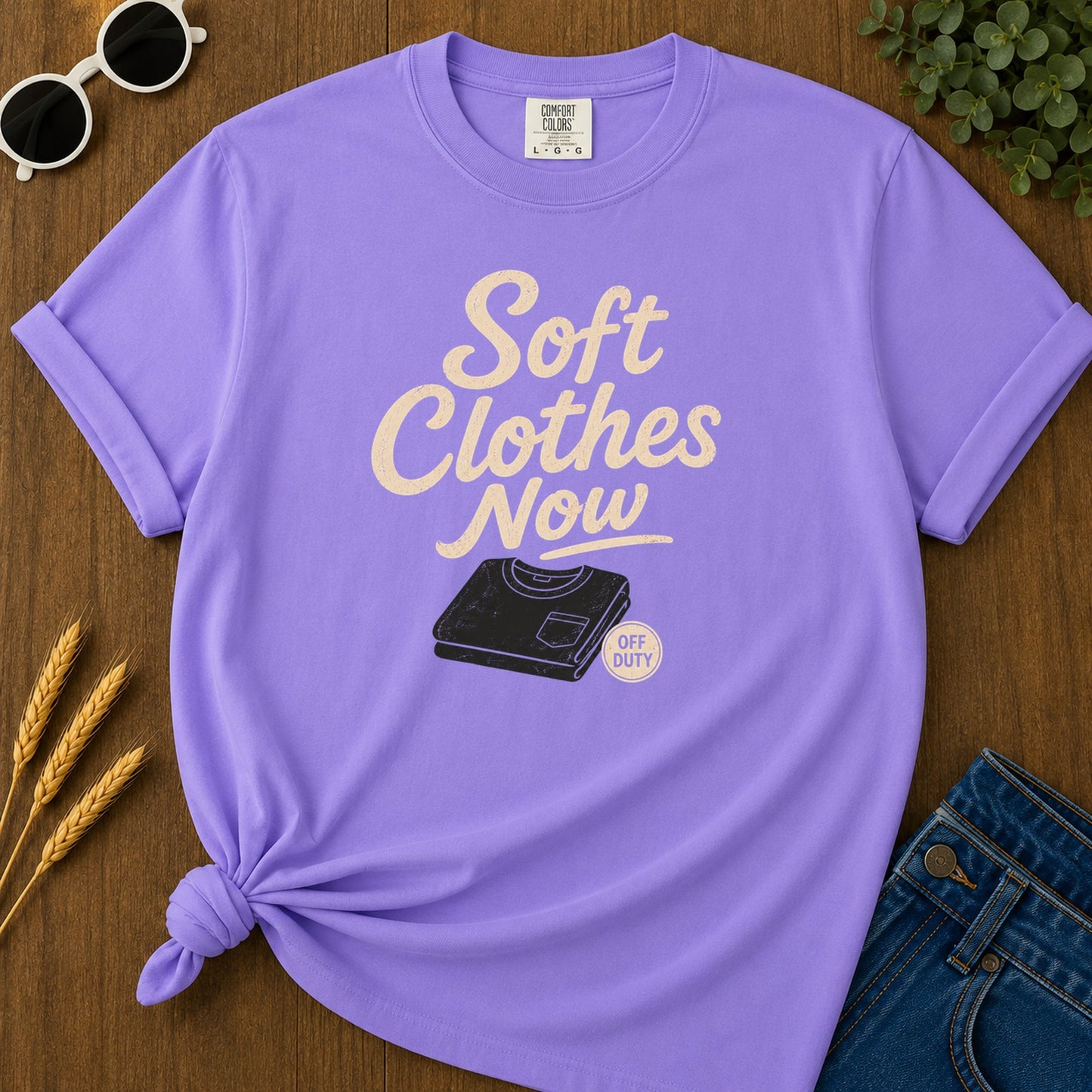 Soft Clothes Now T-Shirt - Violet Mockup