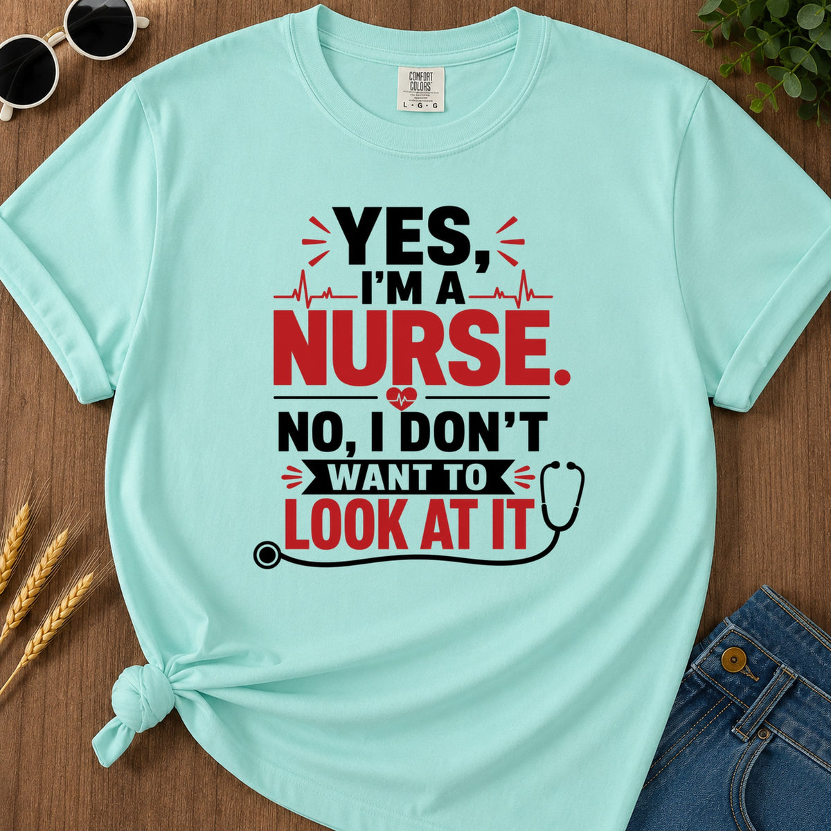 Yes Nurse T-Shirt - Chalky Mint Mockup