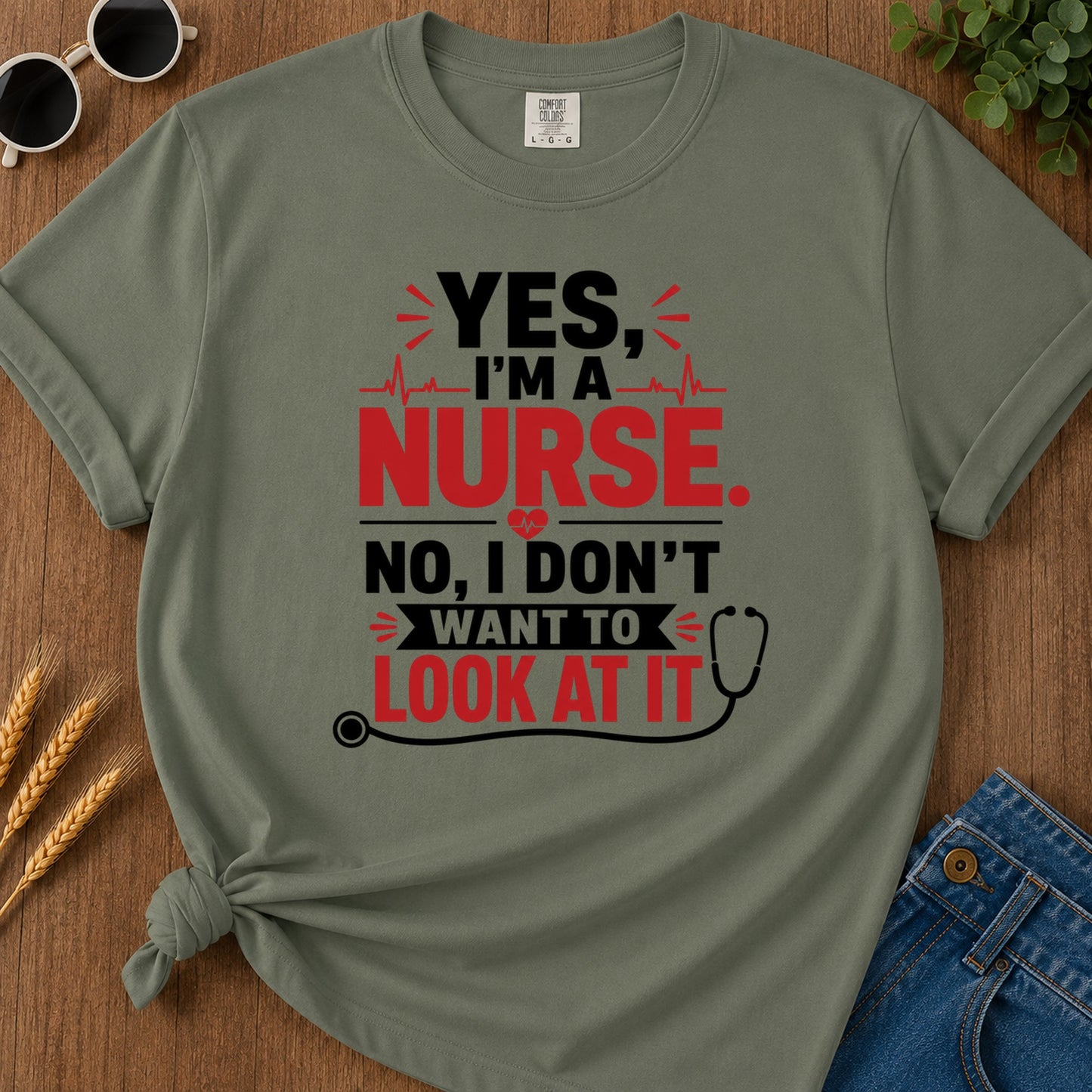 Yes Nurse T-Shirt - Moss Mockup