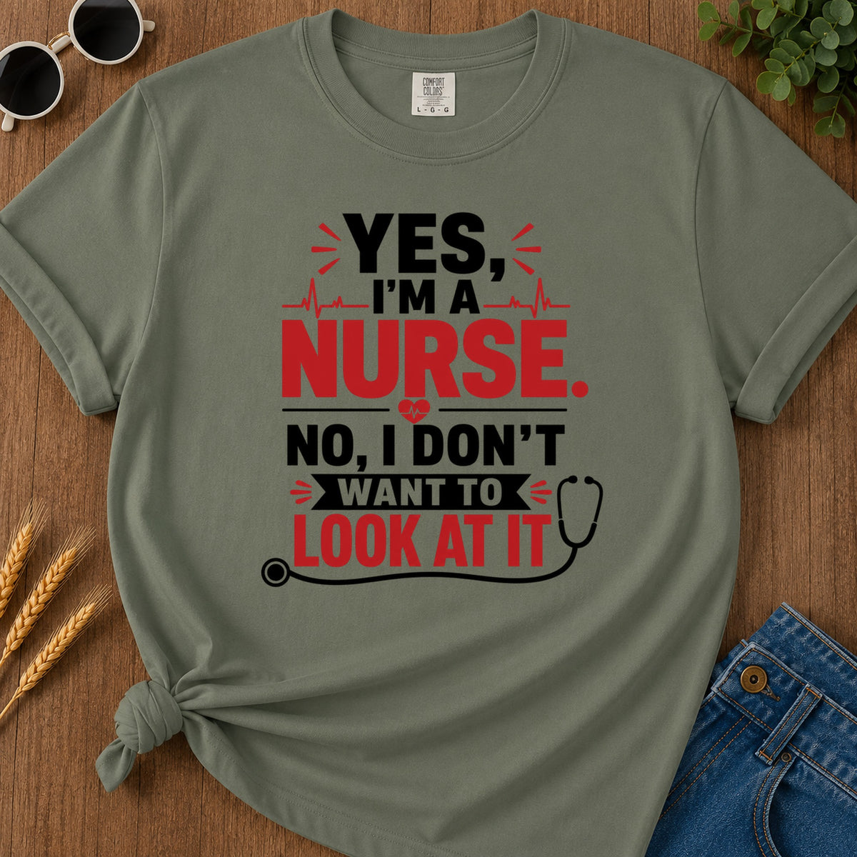 Yes Nurse T-Shirt - Moss Mockup