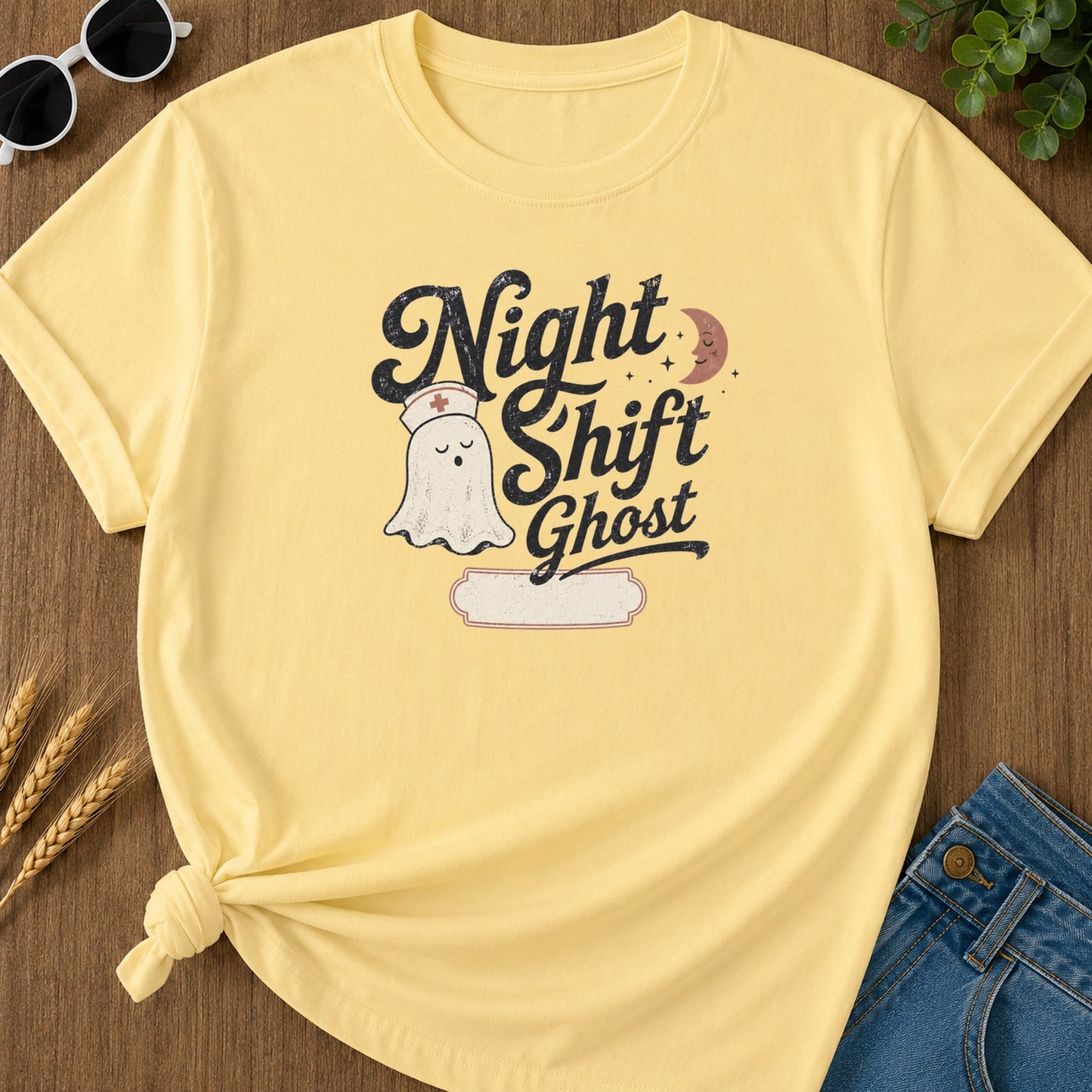 Night Shift Ghost T-Shirt - Butter Mockup