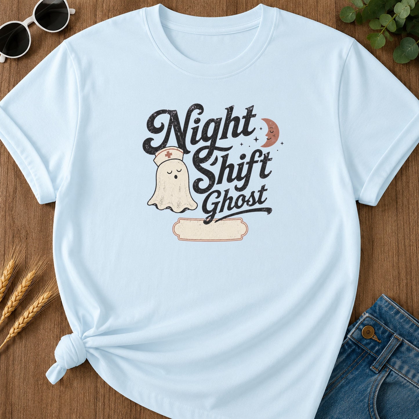 Night Shift Ghost T-Shirt - Chambray Mockup