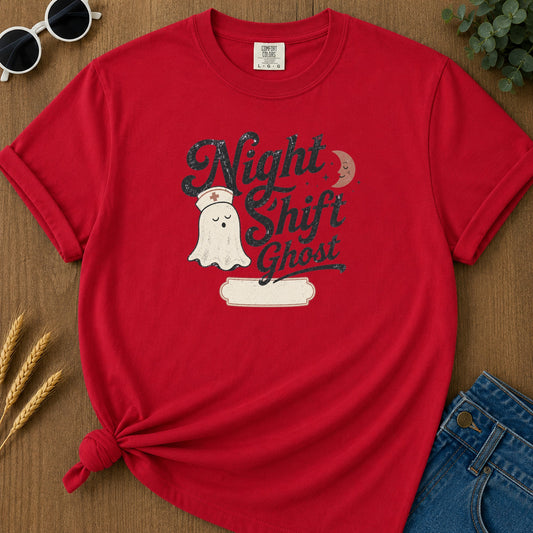 Night Shift Ghost T-Shirt - Red Mockup