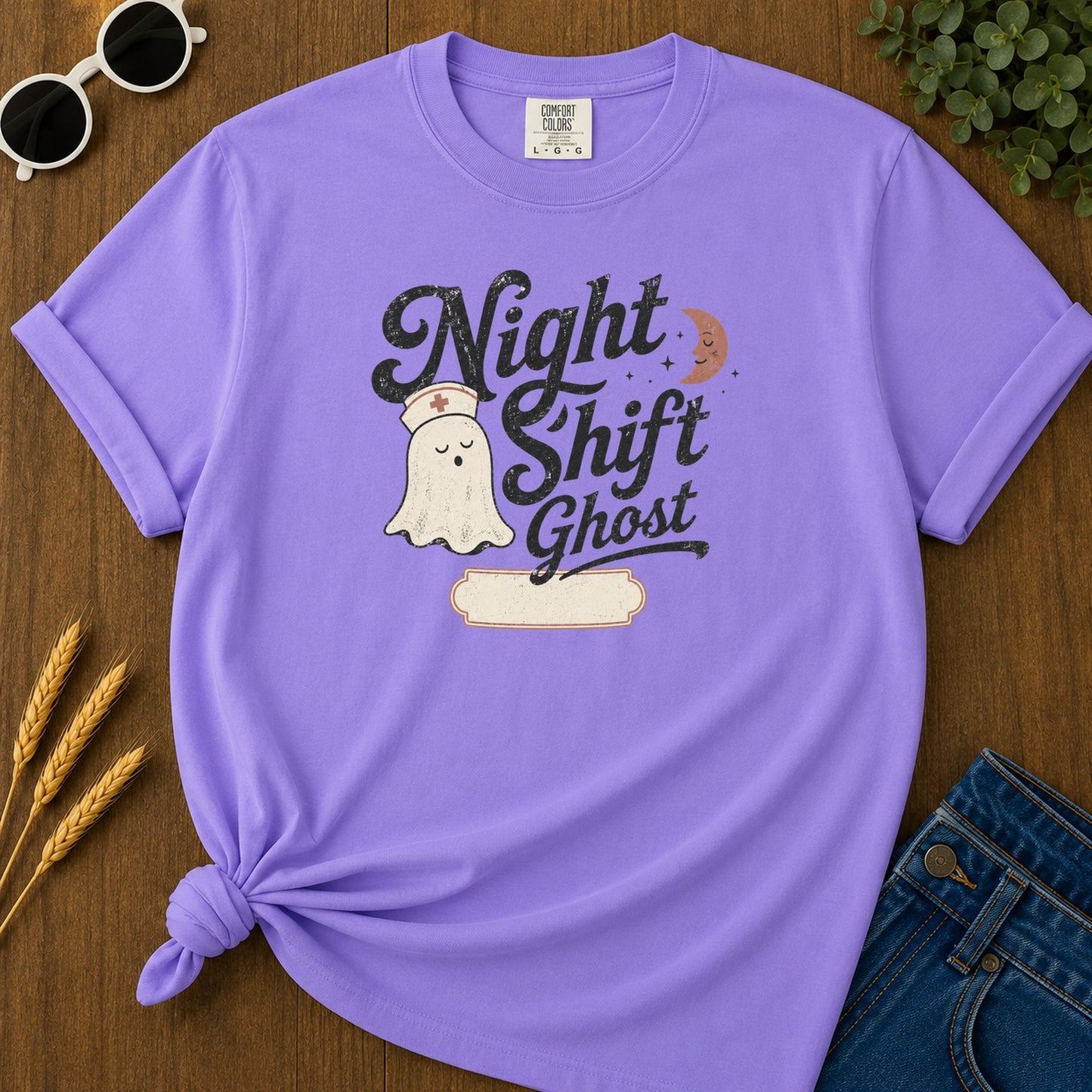 Night Shift Ghost T-Shirt - Violet Mockup
