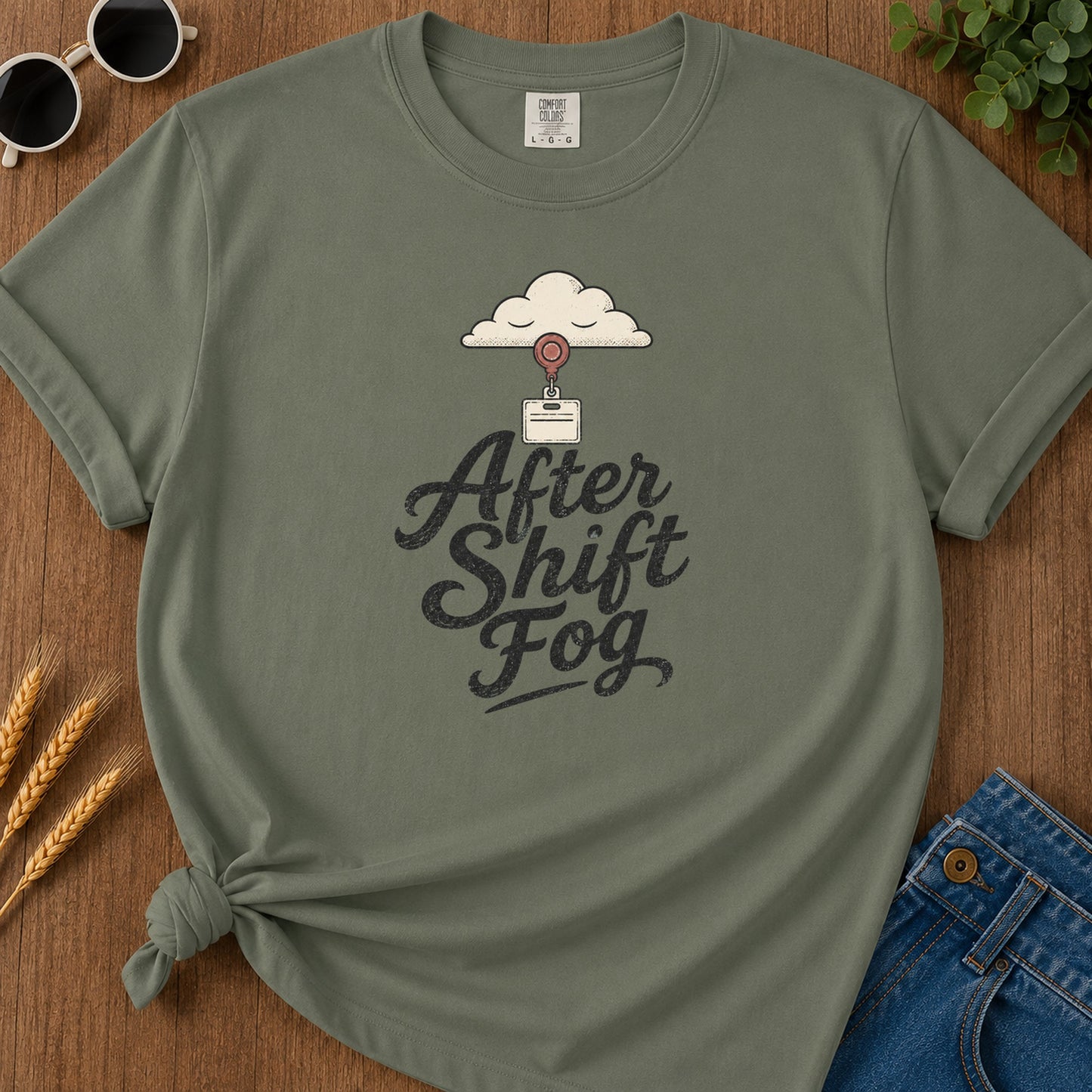 After Shift Fog T-Shirt - Moss Mockup