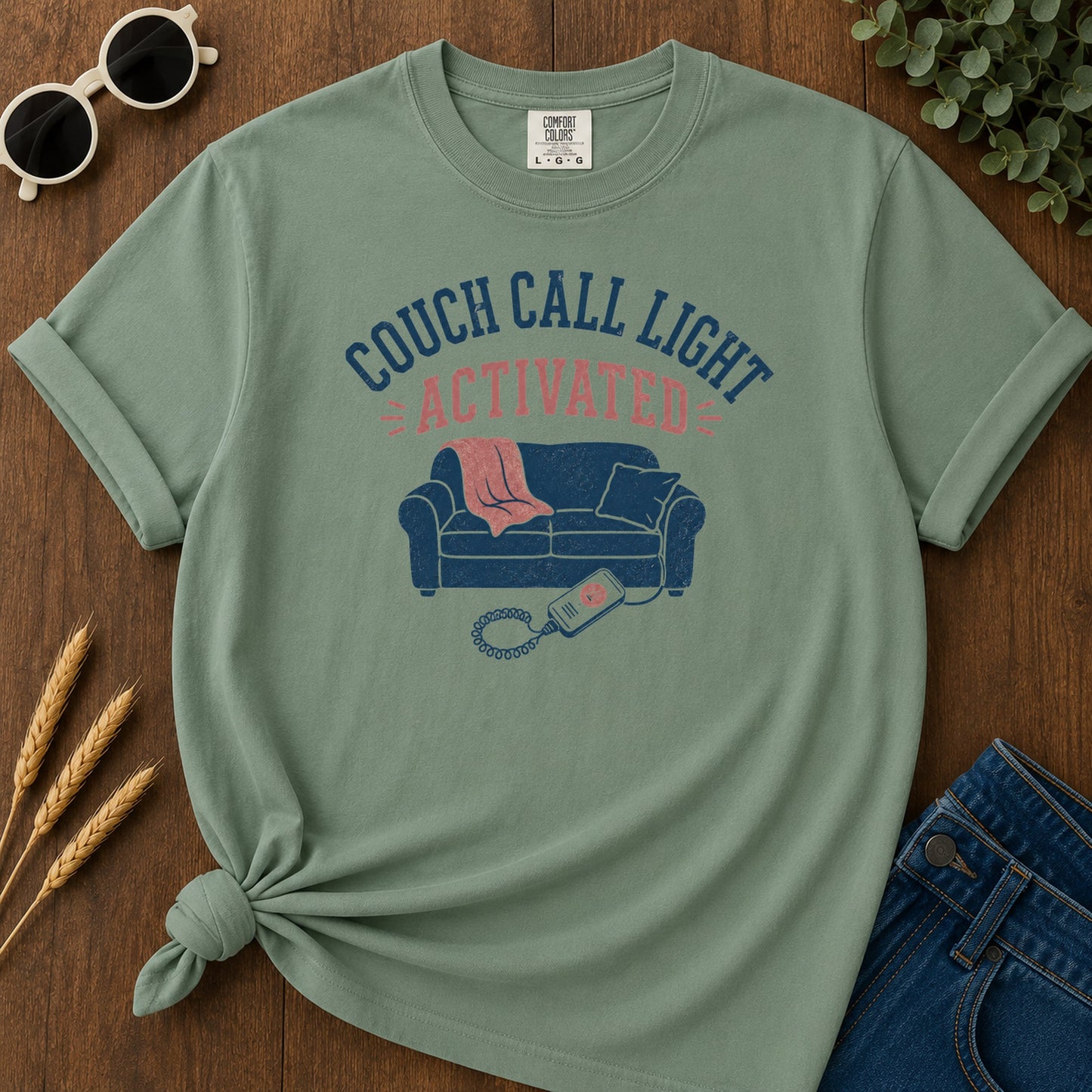 Couch Call Light T-Shirt - Light Green Mockup