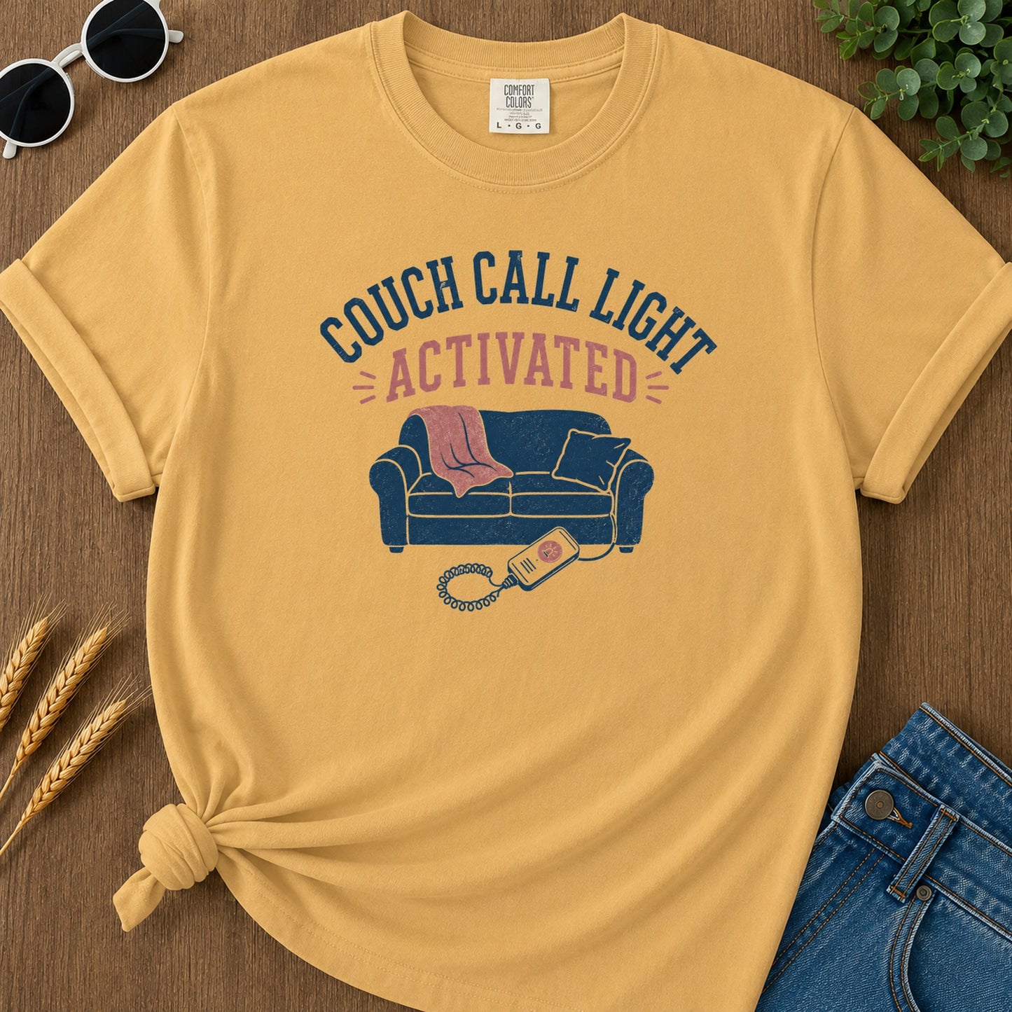 Couch Call Light T-Shirt - Mustard Mockup
