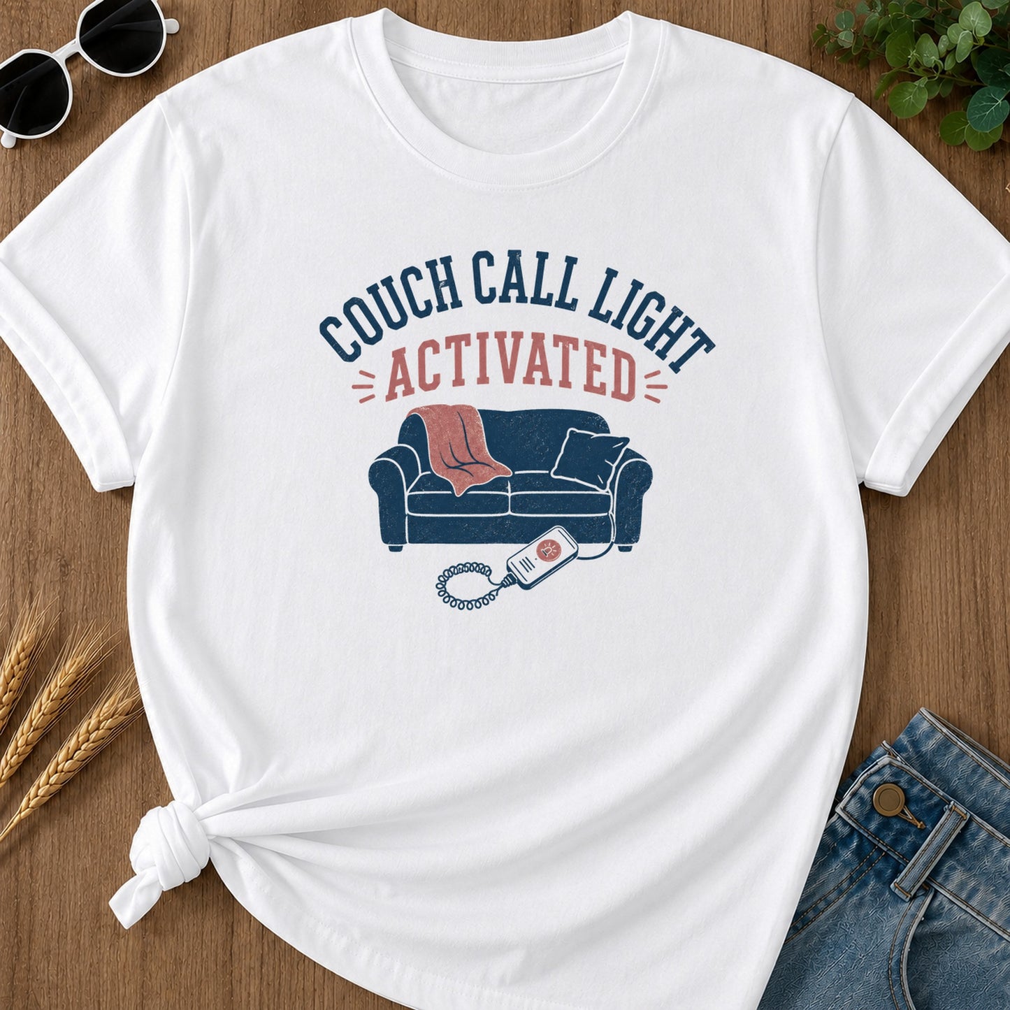 Couch Call Light T-Shirt - White Mockup