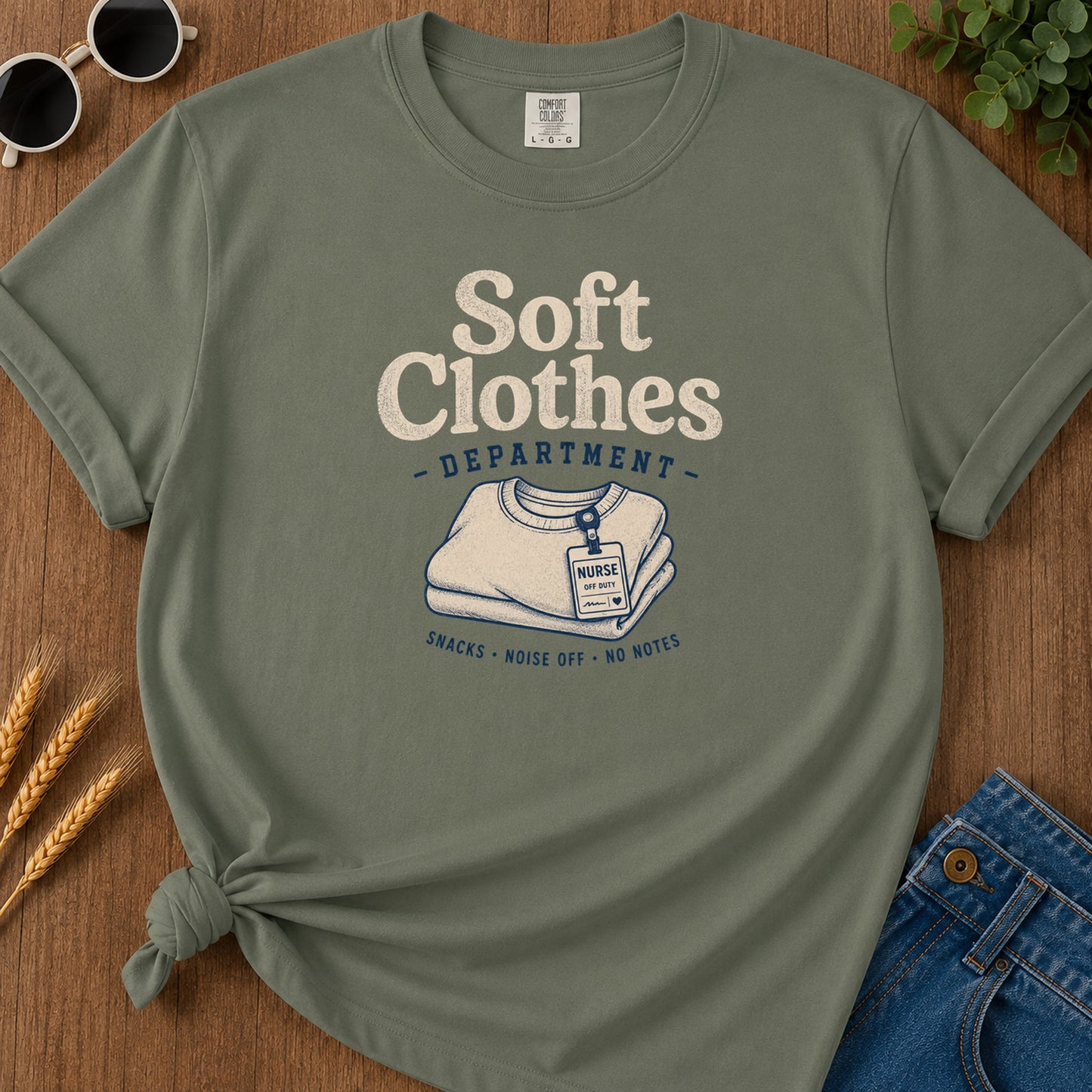 Soft Clothes Department T-Shirt - Moss Mockup