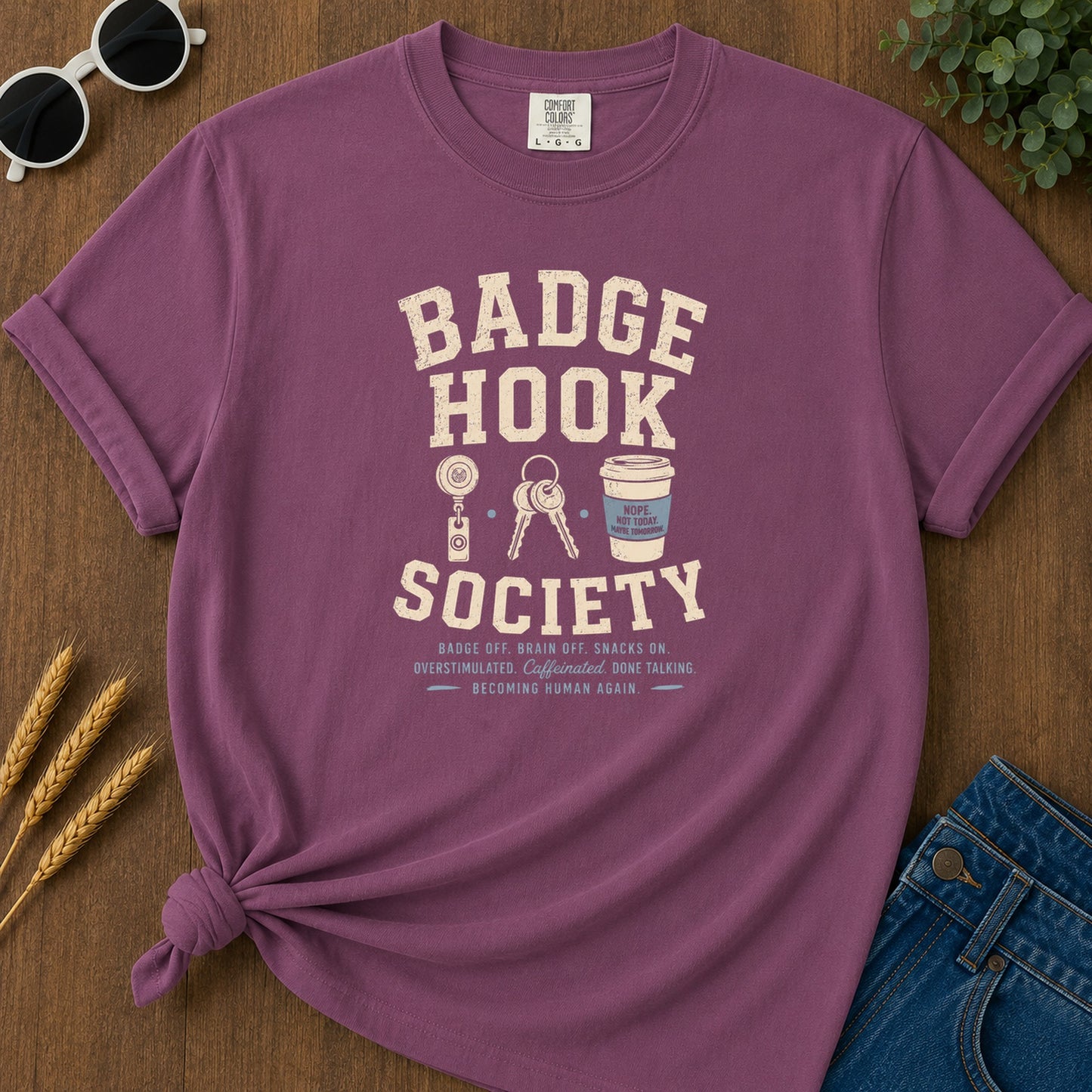 Badge Hook Society T-Shirt - Berry Mockup