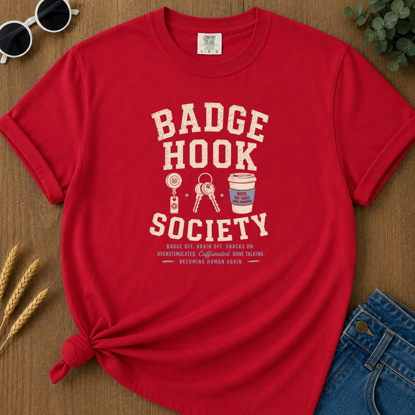 Badge Hook Society T-Shirt - Red Mockup
