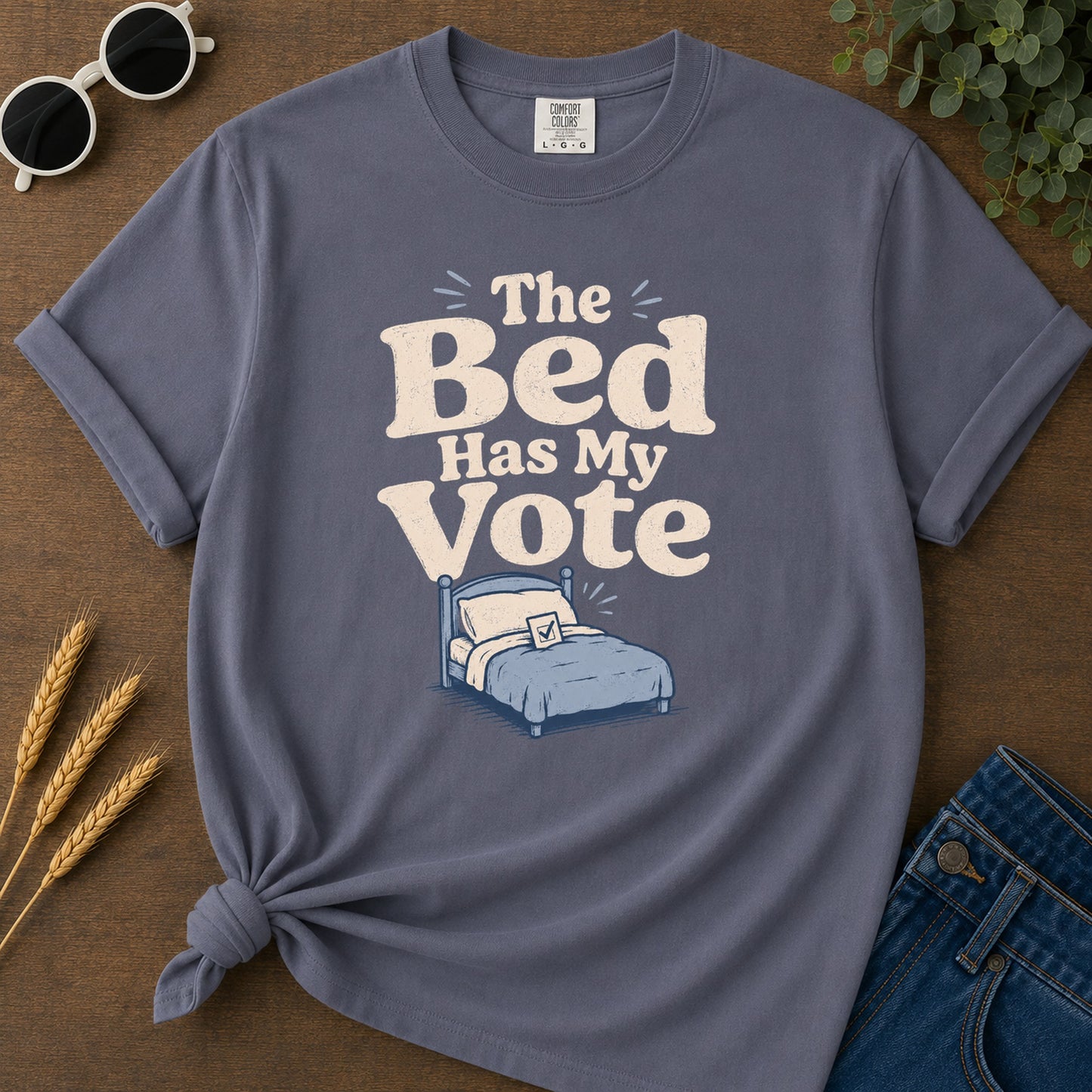 Bed Has My Vote T-Shirt - Navy Mockup