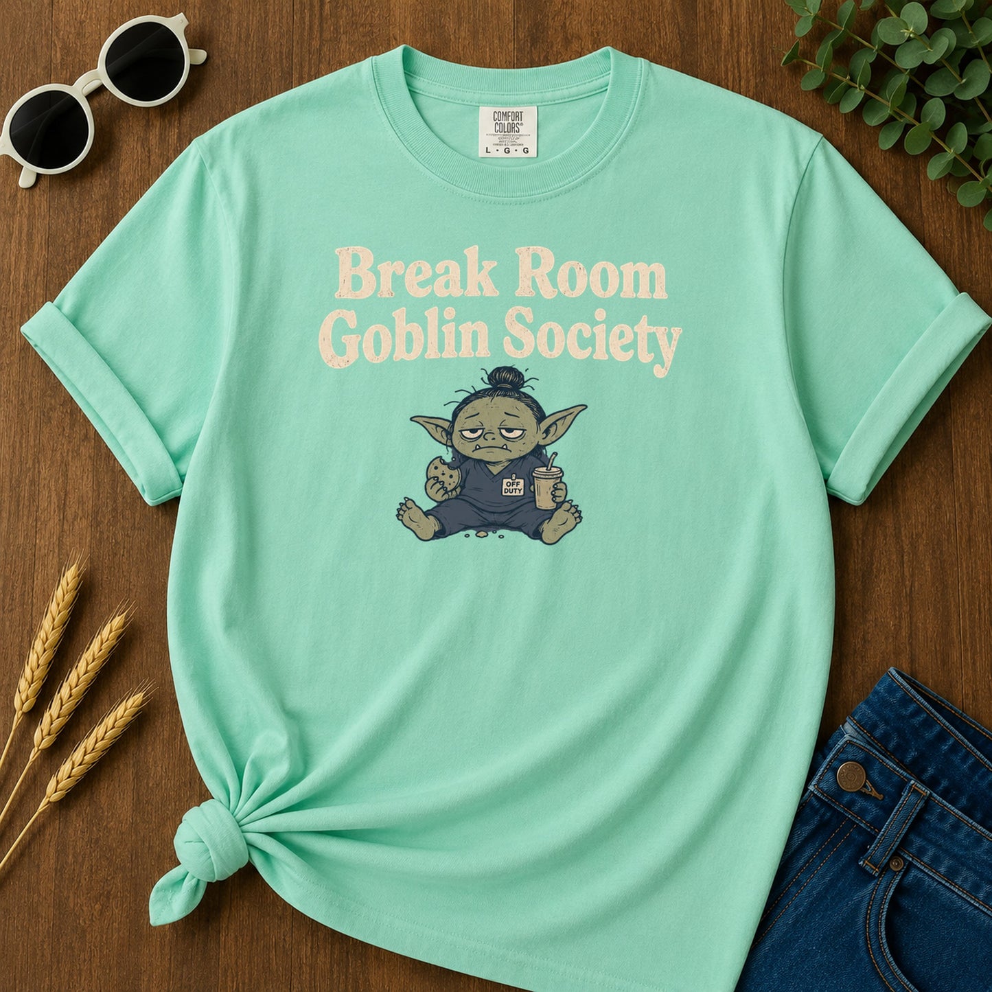 Break Room Goblin T-Shirt - Island Reef Mockup