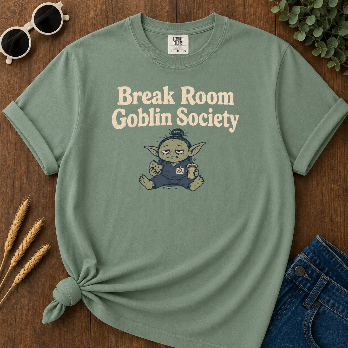 Break Room Goblin T-Shirt - Light Green Mockup