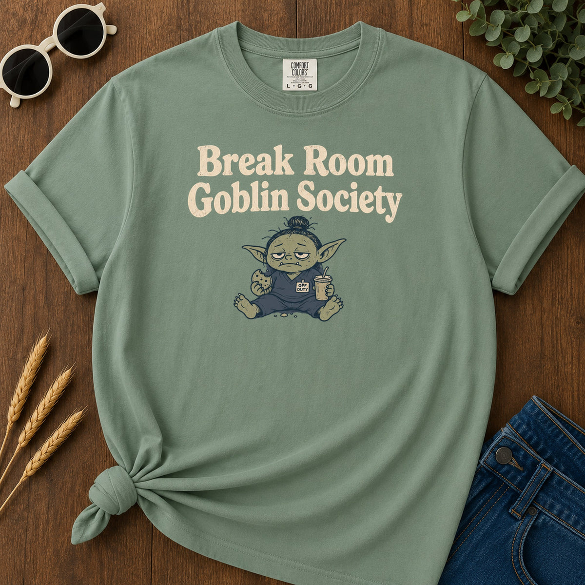 Break Room Goblin T-Shirt - Light Green Mockup