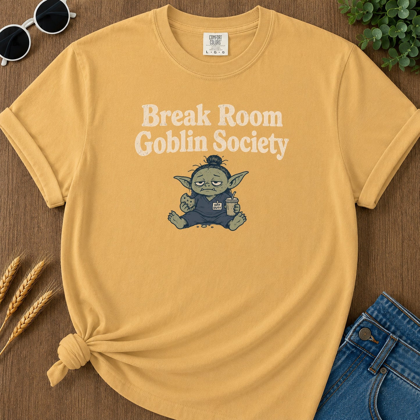 Break Room Goblin T-Shirt - Mustard Mockup