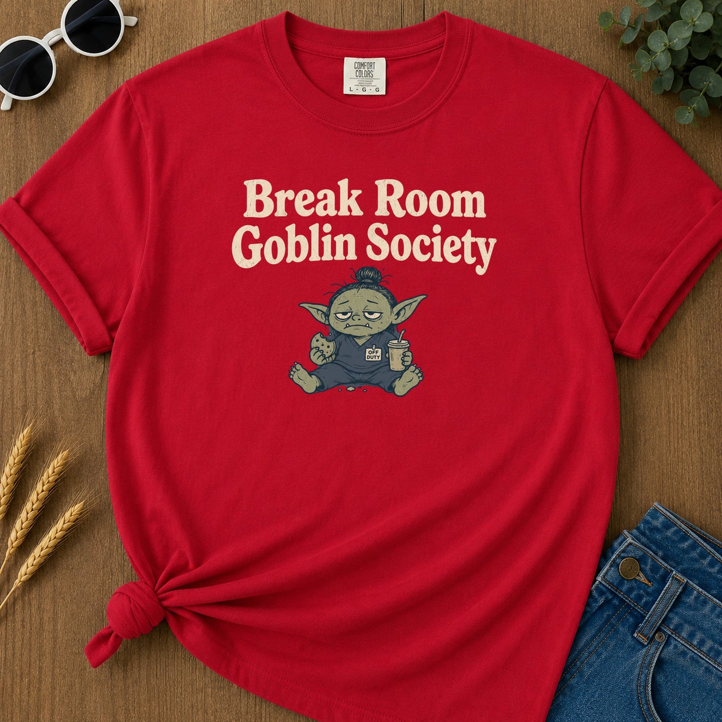 Break Room Goblin T-Shirt - Red Mockup
