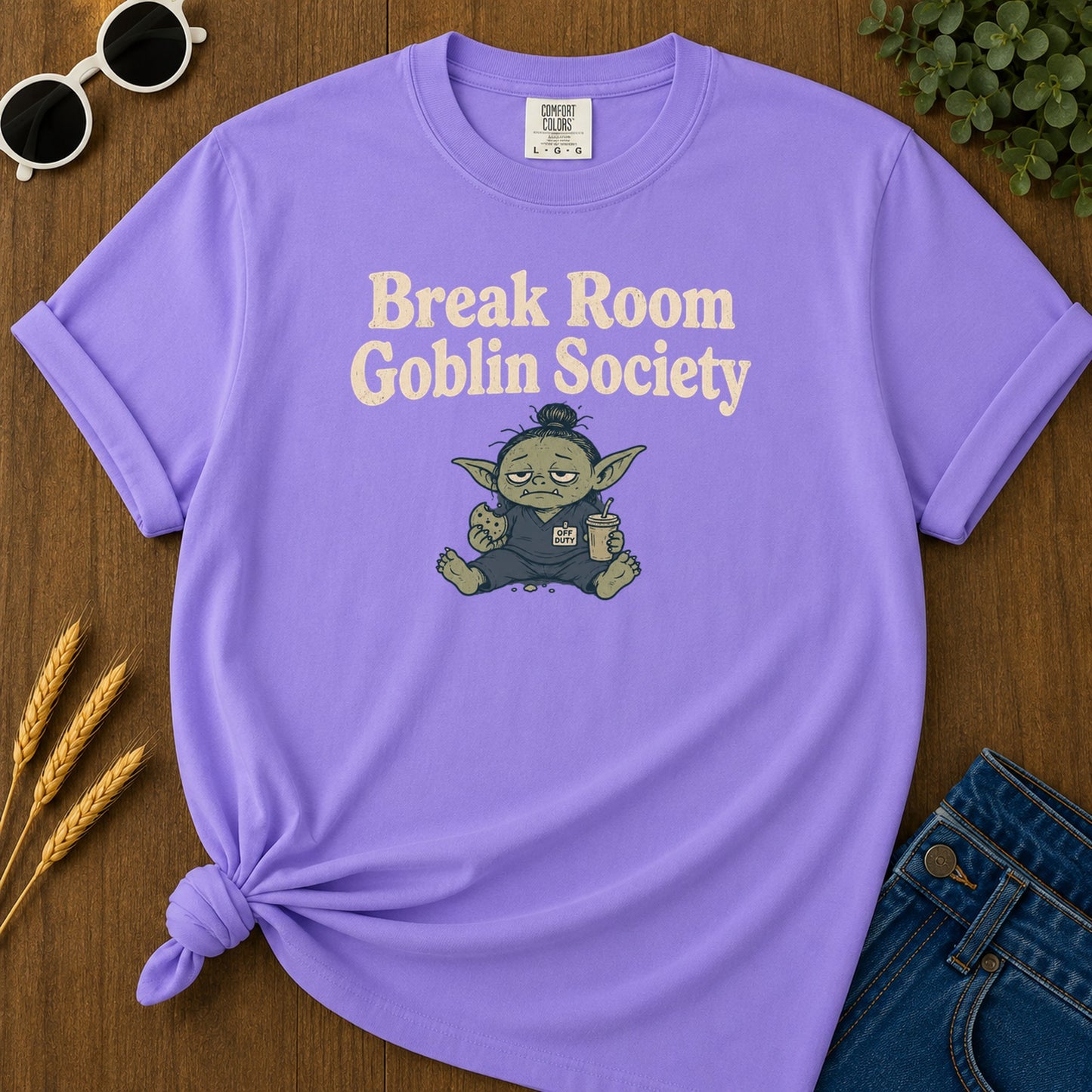 Break Room Goblin T-Shirt - Violet Mockup