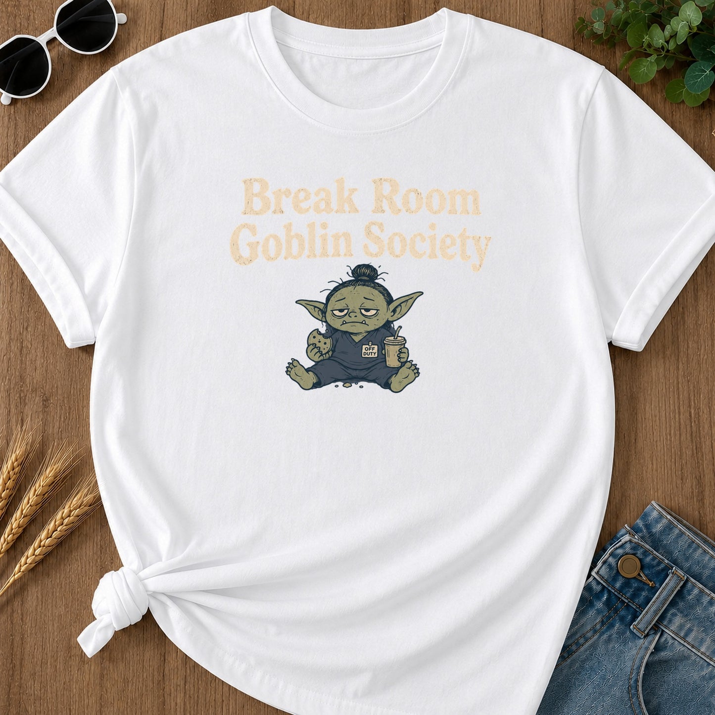 Break Room Goblin T-Shirt - White Mockup