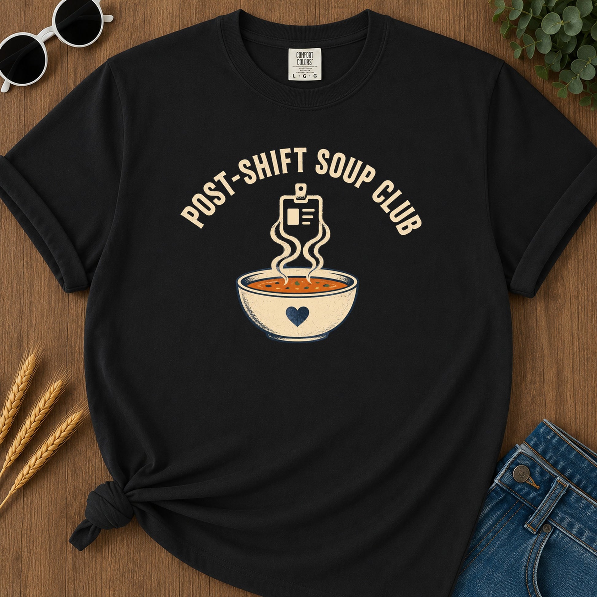 Post Shift Soup T-Shirt - Black Mockup