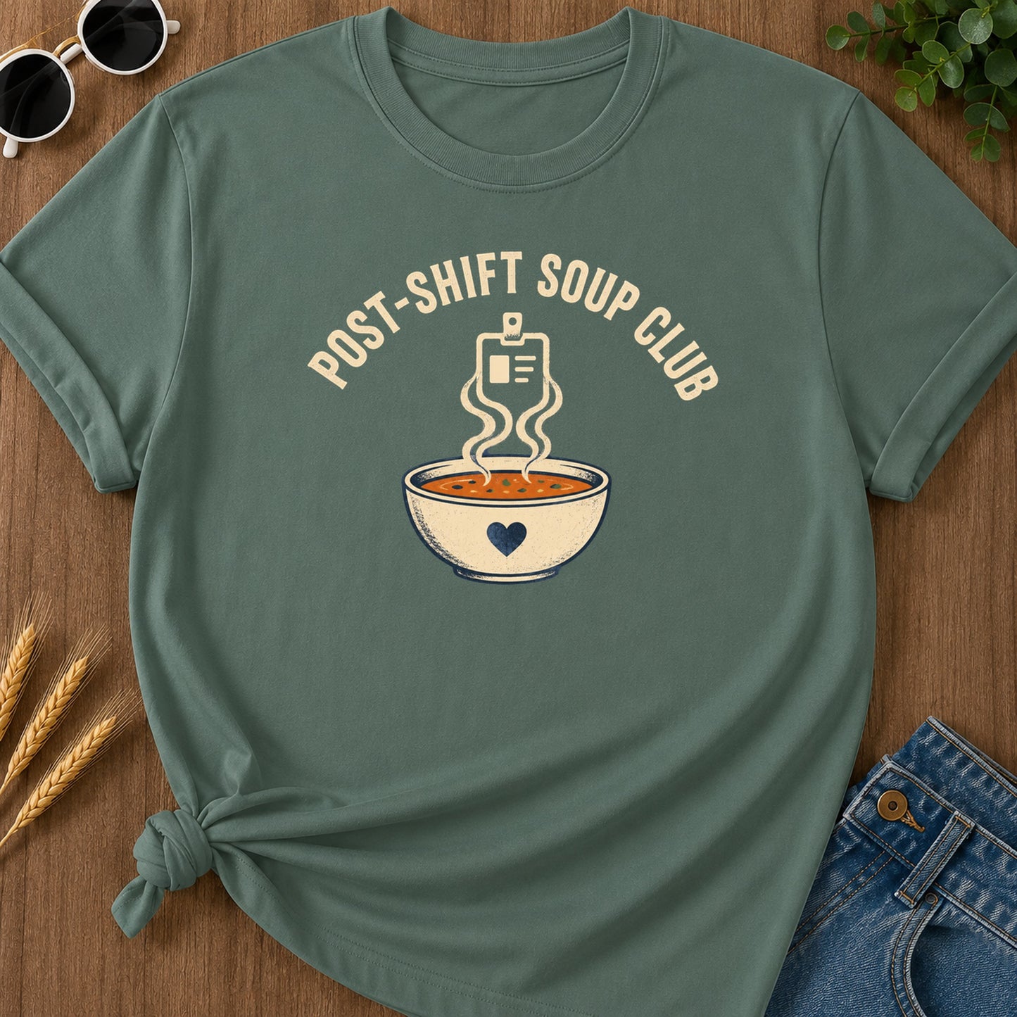 Post Shift Soup T-Shirt - Blue Spruce Mockup