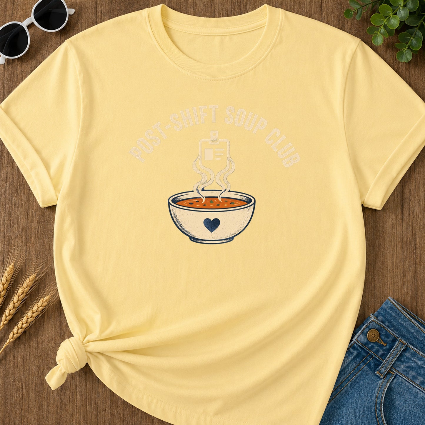 Post Shift Soup T-Shirt - Butter Mockup