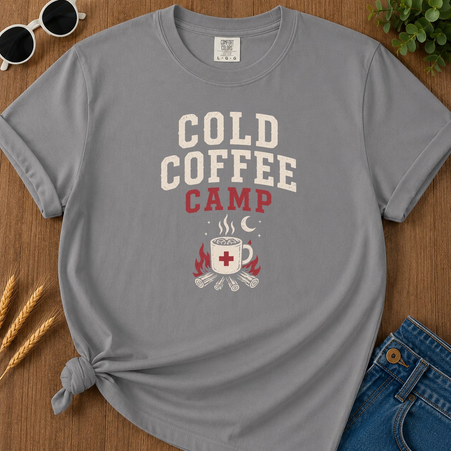 Cold Coffee Camp T-Shirt - Grey Mockup