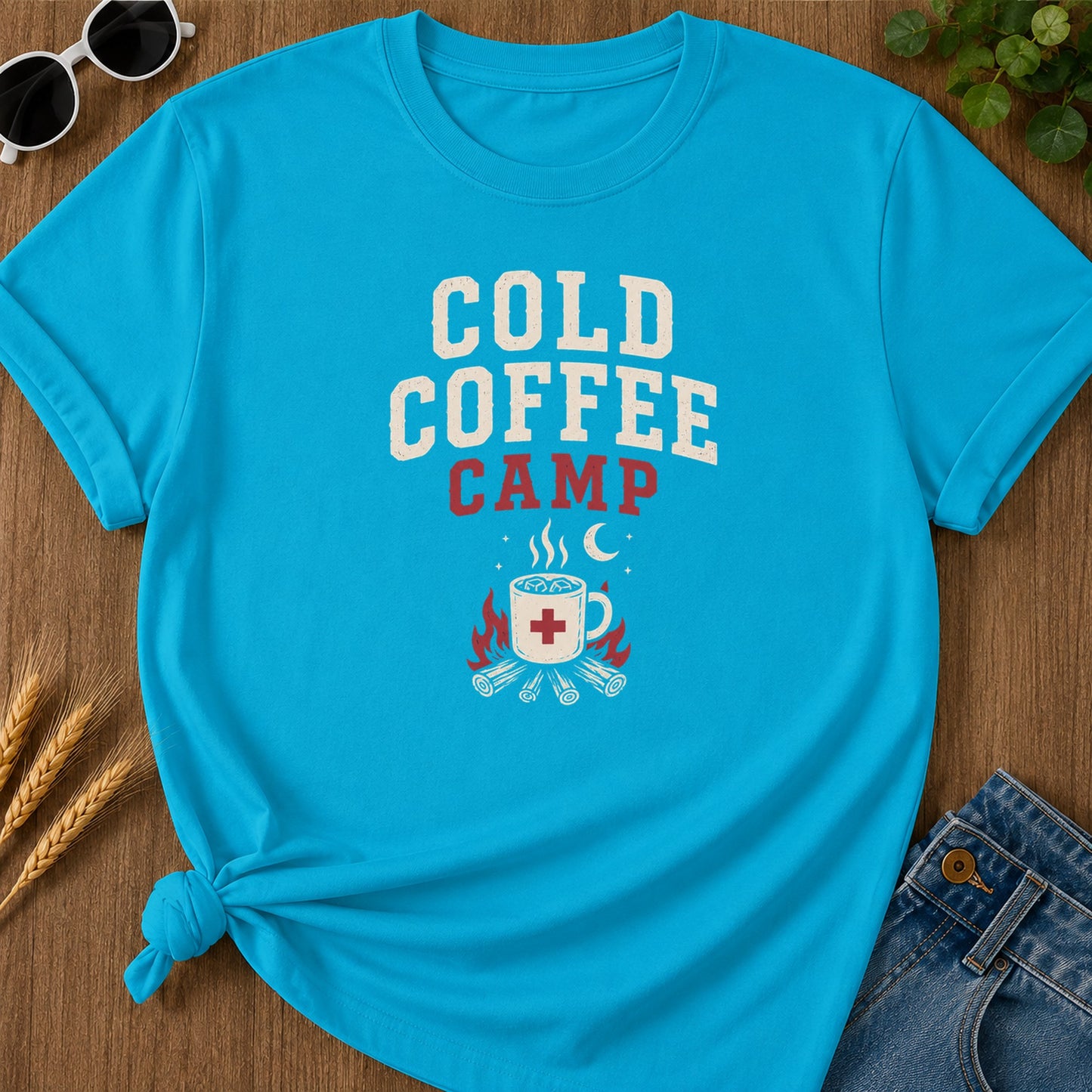 Cold Coffee Camp T-Shirt - Sapphire Mockup