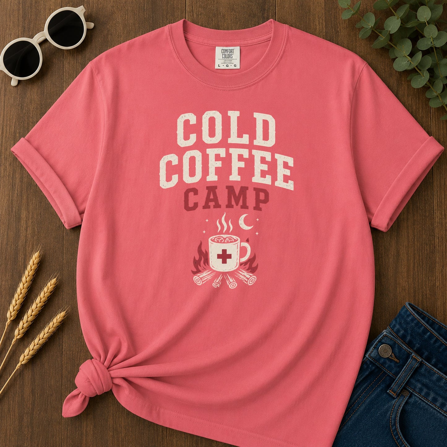 Cold Coffee Camp T-Shirt - Watermelon Mockup