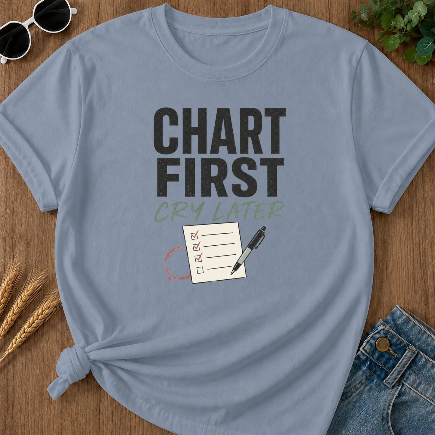 Chart First T-Shirt - Blue Jean Mockup