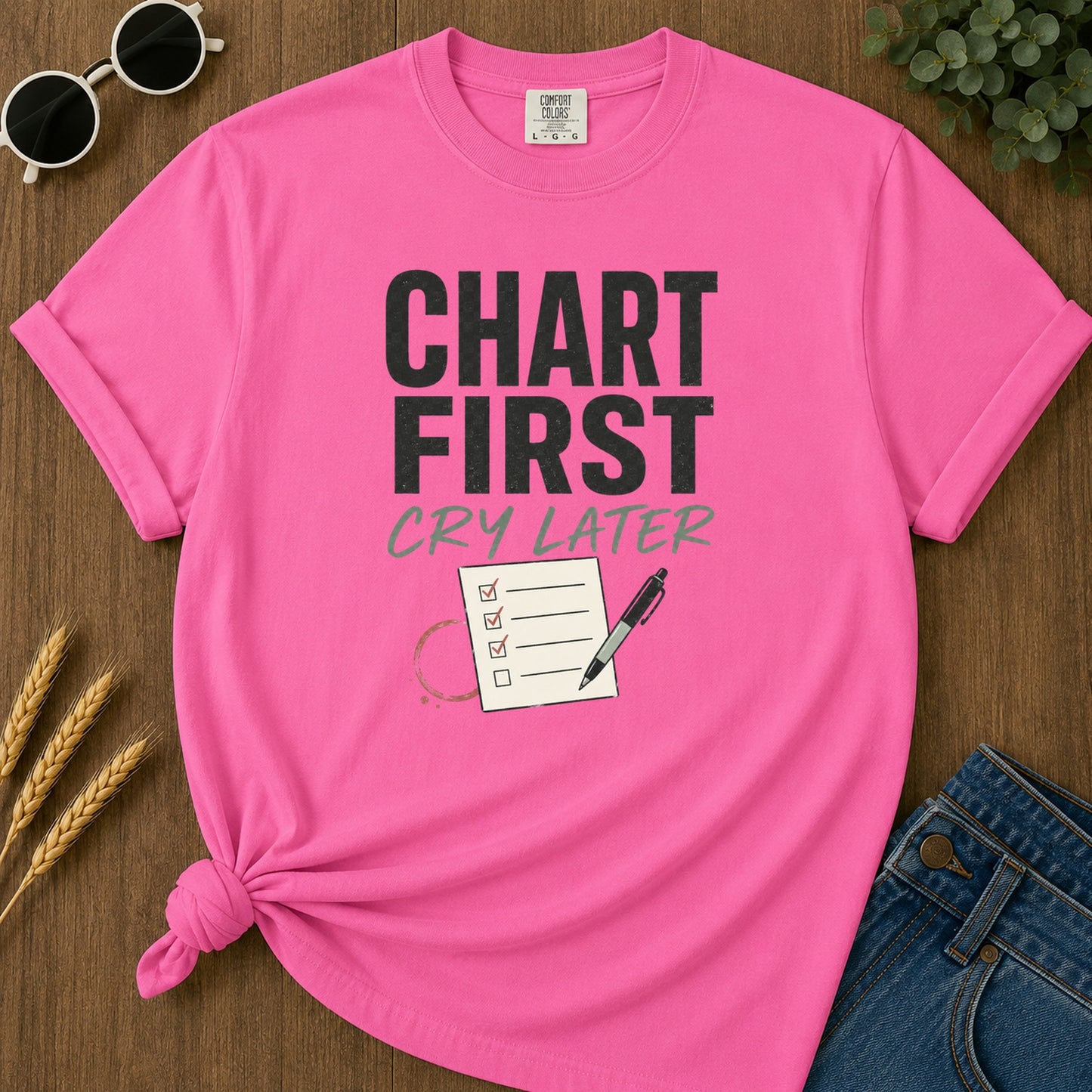 Chart First T-Shirt - Neon Pink Mockup