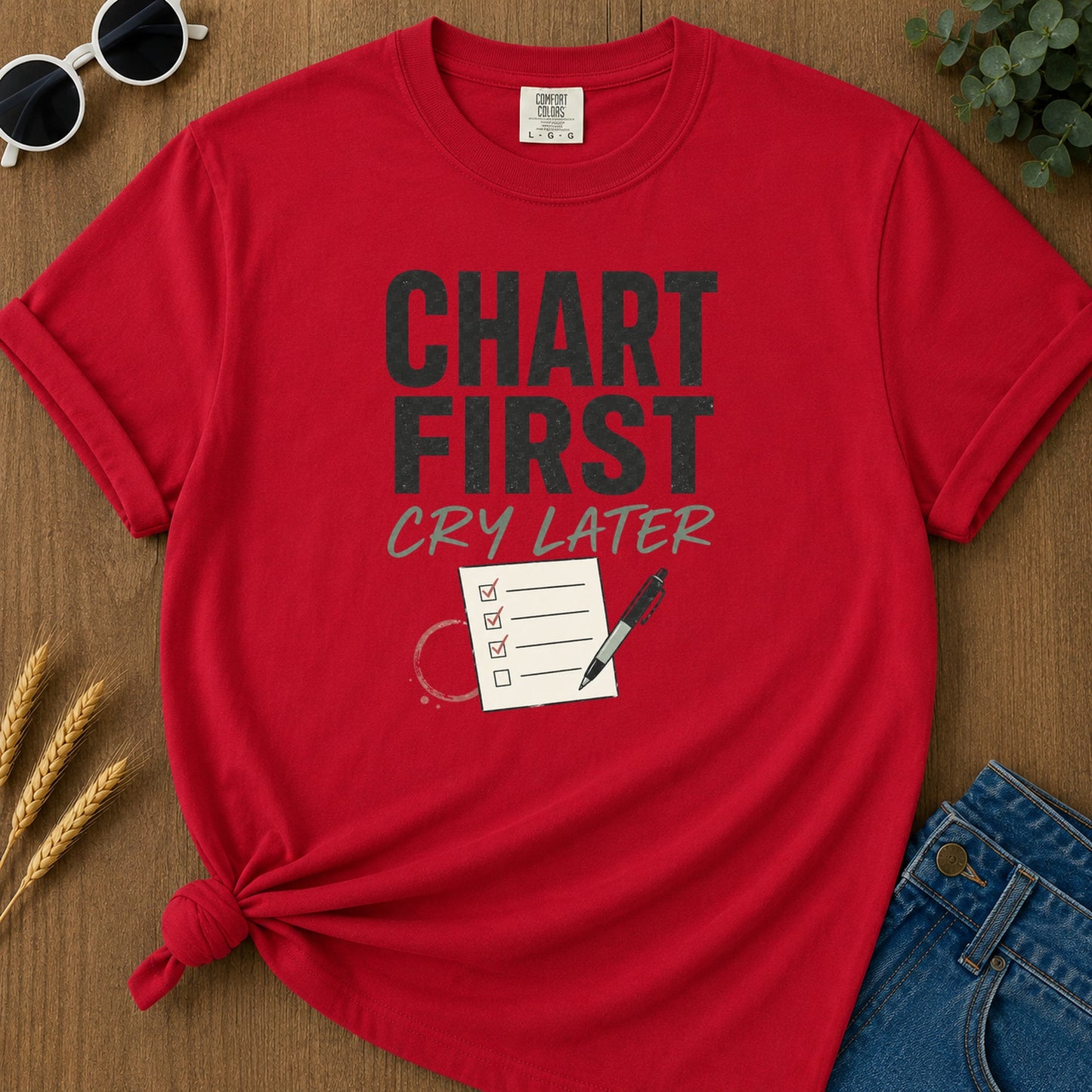 Chart First T-Shirt - Red Mockup