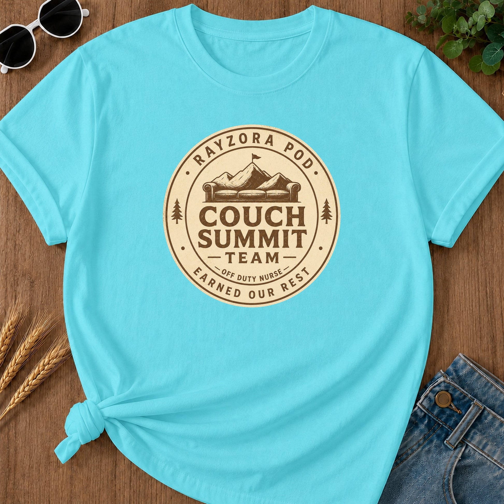 Couch Summit Team T-Shirt - Lagoon Blue Mockup