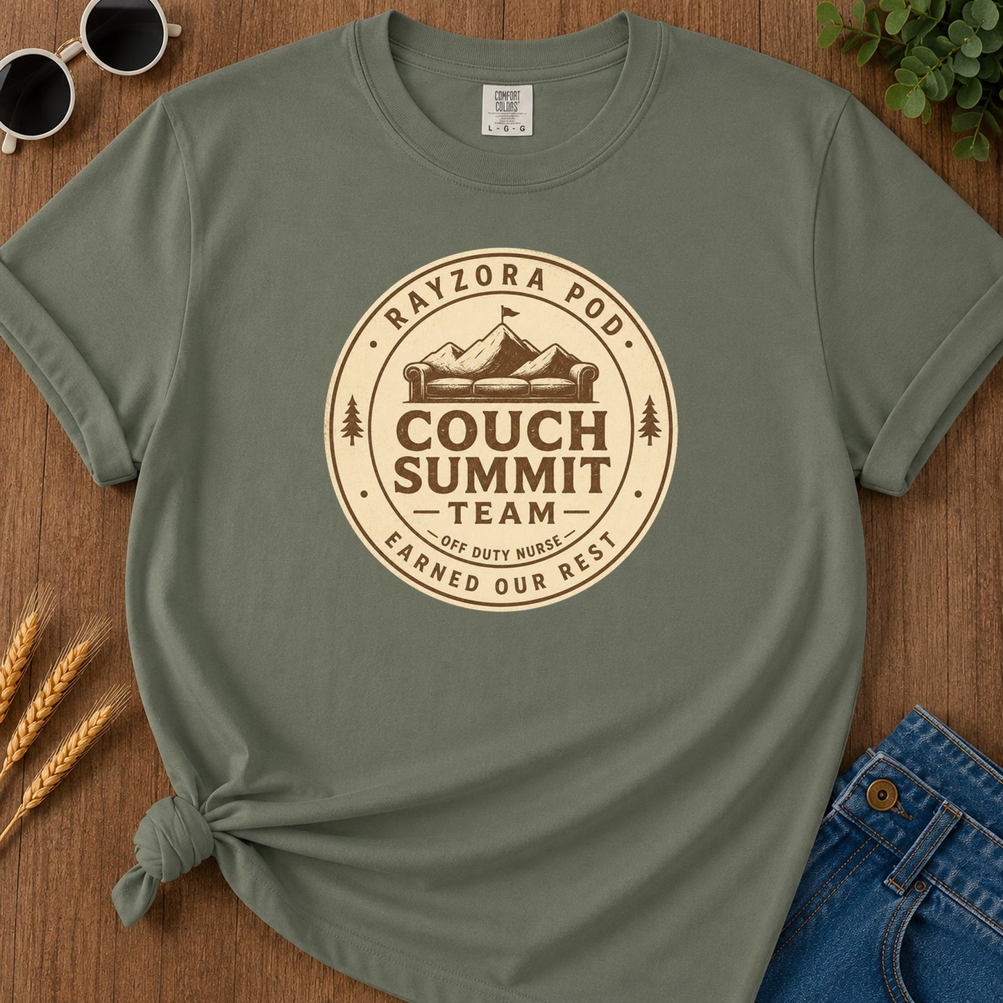 Couch Summit Team T-Shirt - Moss Mockup