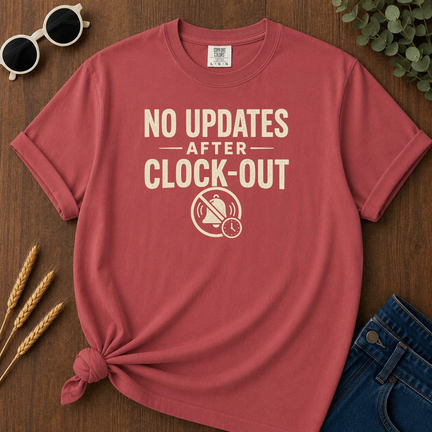 No Updates Clockout T-Shirt - Crimson Mockup