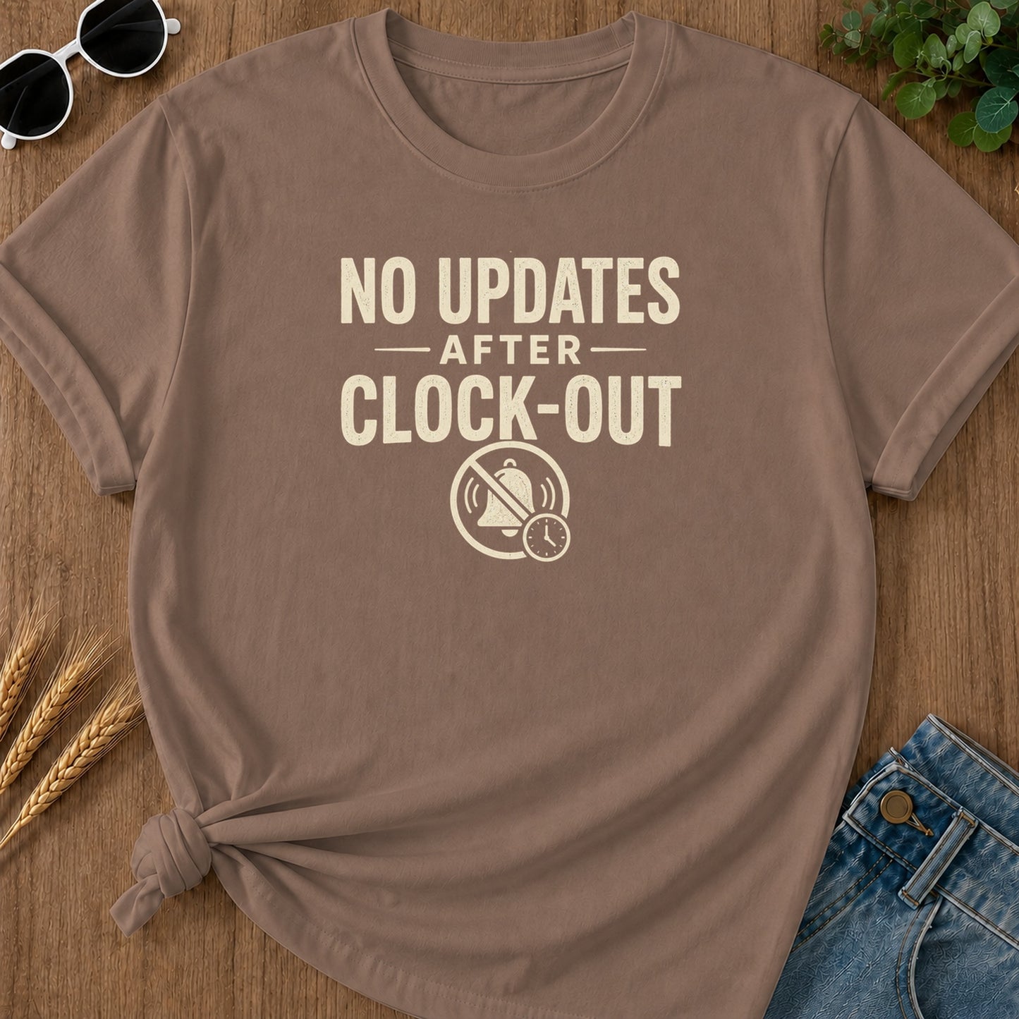 No Updates Clockout T-Shirt - Espresso Mockup