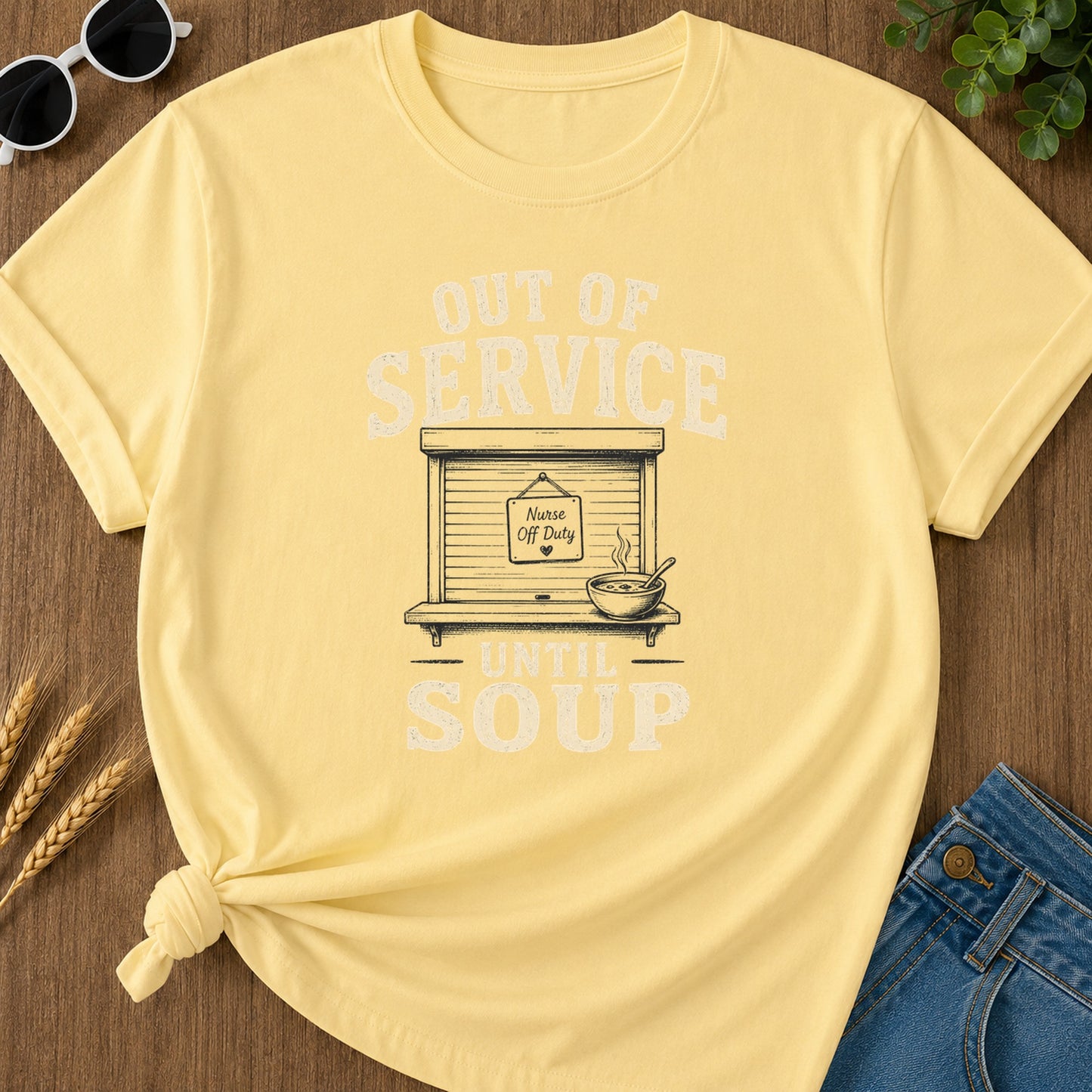 Out Service Soup T-Shirt - Butter Mockup