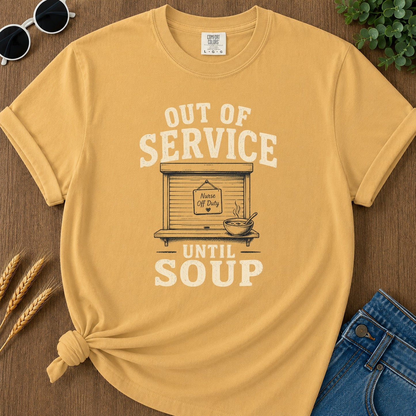 Out Service Soup T-Shirt - Mustard Mockup
