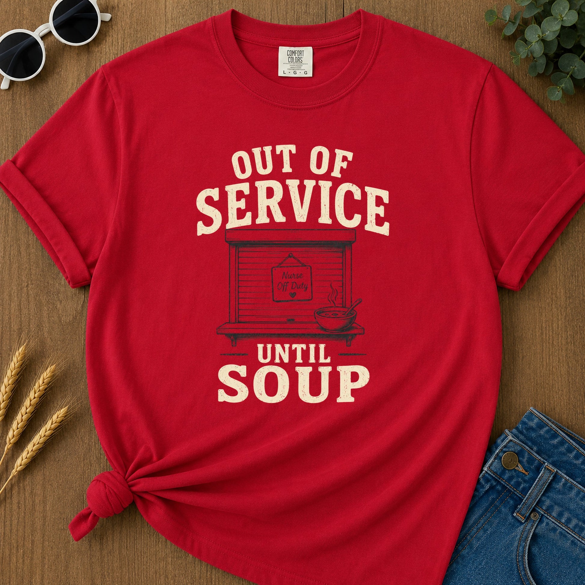 Out Service Soup T-Shirt - Red Mockup